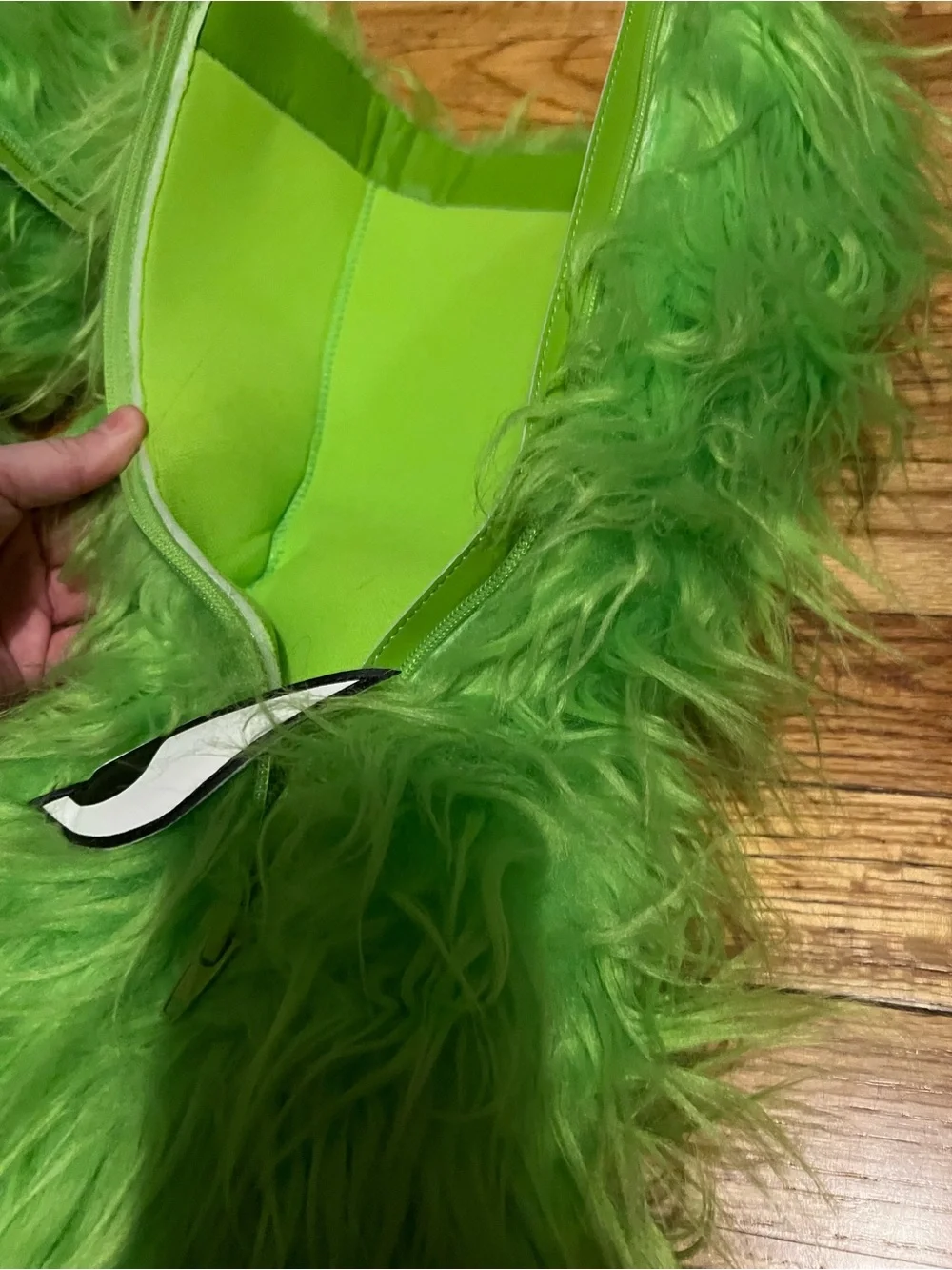 Fluffy Green Monster Platform Boots, size 6